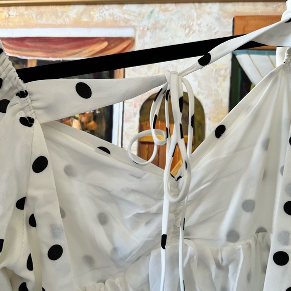 Lulu’s - Meet Me At Our Spot White Polka Dot Long Sleeve Mini Dress - M - Picture 6 of 9